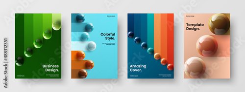 Premium brochure vector design template composition. Abstract realistic spheres flyer concept bundle.