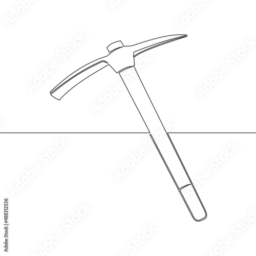 Continuous line drawing art Mining Pickaxe concept