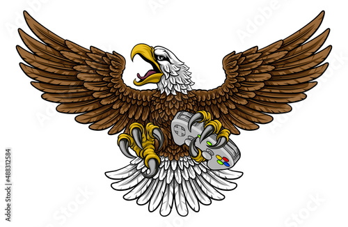 Bald Eagle Hawk Gamer Video Game Controller Mascot