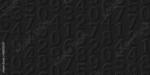 Black mono chrome pattern with volume 3d numbers on it, play of light and shadow, letters forming texture, wallpaper background cover