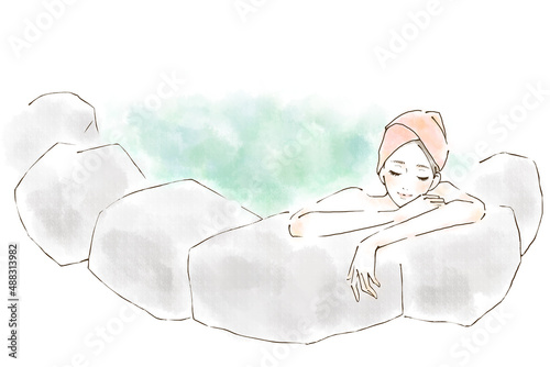 Obraz na płótnie 温泉に入る女性のイラスト 手描き 水彩風 w salonie