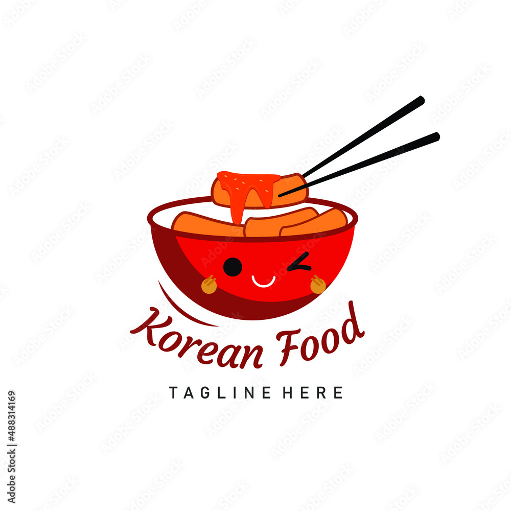 korean street food logo. tteokbokki cute simple noodle vector logo