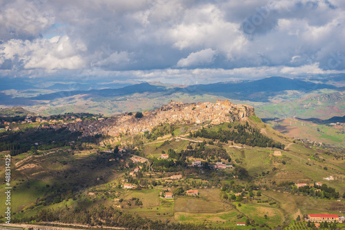 View of Calascibetta from Enna, Sicily, Italy, Europe © Simoncountry