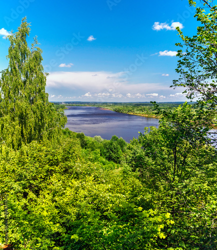 panorama of the river on a sunny summer day