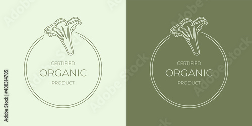 Abstract minimalistic logo design with mushroom for organic food brand, eco products. Vector.