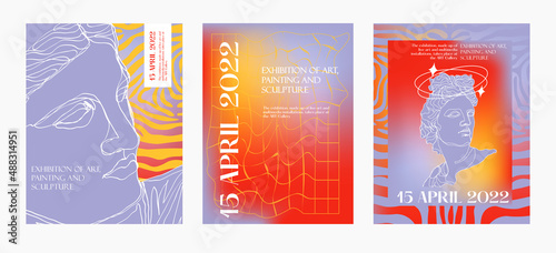 Art posters for the exhibition of painting, sculpture and music. Vector illustration of abstract background, greek sculpture, for magazine or cover
