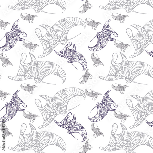Seamless pattern with ocean stingrays
