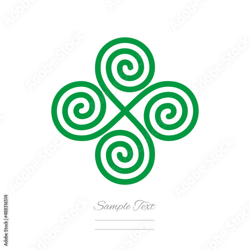 Clover logo line design 4 four leaf green clover shamrock spiral vintage sample element icon sticker on isolated white background
