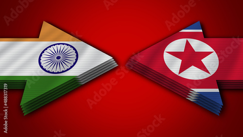 North Korea vs India Indian Arrow Flags – 3D Illustration