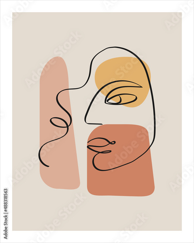 Abstract Woman face one line drawing, creative freehand composition in contemporary abstract style with geometric elements. Portrait minimalistic style. Continuous line. Vector illustration