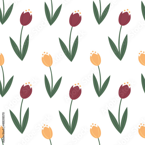 Seamless floral pattern. Spring flower pattern  tulips in doodle style. Vector image