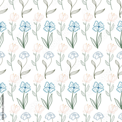 Seamless floral pattern. Flowers with lines in doodle style. Vector image © Mariia Vaider