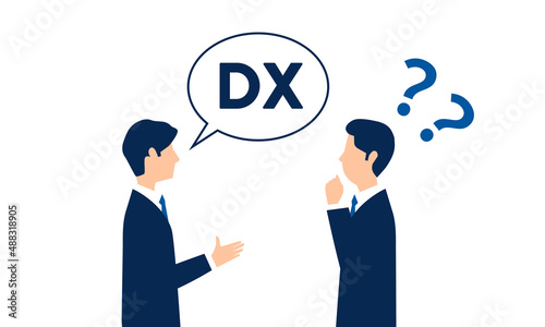DXが理解できない経営者のイメージイラスト、白バック、ベクター