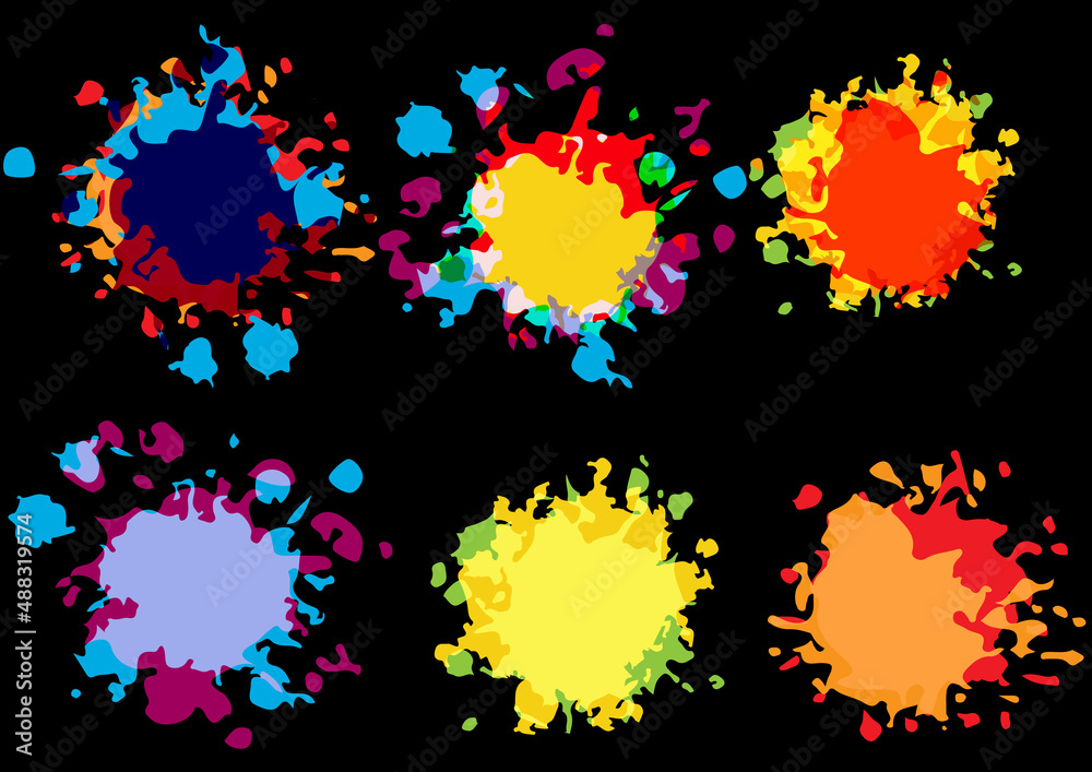 Abstract vector splatter color set on black color background design. illustration vector design.