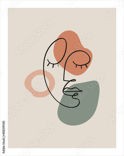 Abstract Woman face one line drawing, creative freehand composition in contemporary abstract style with geometric elements. Portrait minimalistic style. Continuous line. Vector illustration