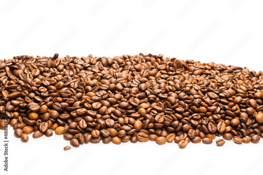 Coffee beans on a white background. Top view. Coffee beans on a white background. Top view.
