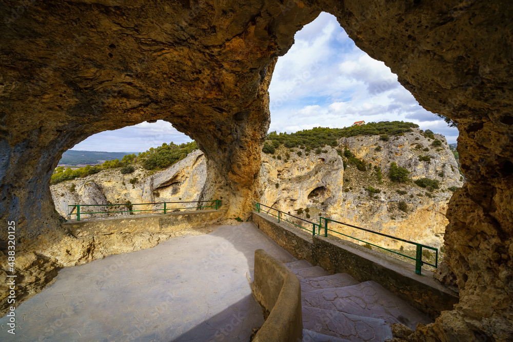 Rock windows through which you can see impressive views of the mountainous landscape. Devil's window, Cuenca.