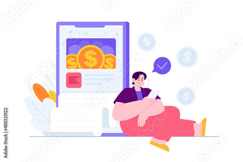 Online Mobile Payment concept vector Illustration idea for landing page template, secure transaction for purchase in e-commerce using smart bank terminal, technology, Hand drawn Flat Styles