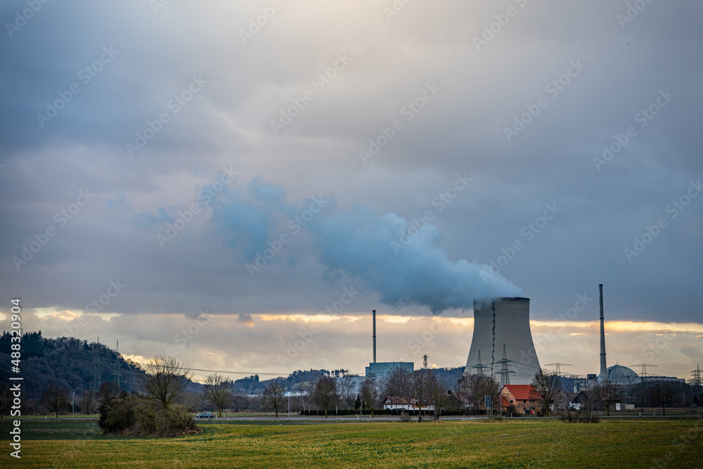 Last nuclear power plant nuclear power plant Isar 2 in Germany near Landshut Bavaria