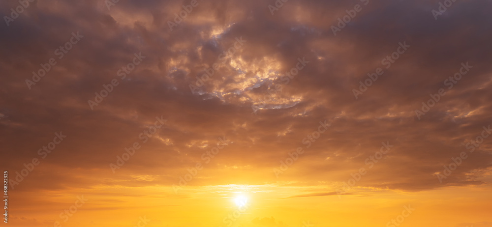 beautiful sunrise and orange cloudy  sky, panorama nature background