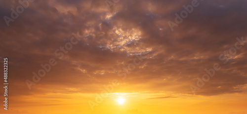 beautiful sunrise and orange cloudy sky, panorama nature background