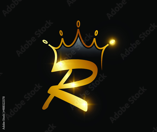 golden crown monogram logo initial letter R