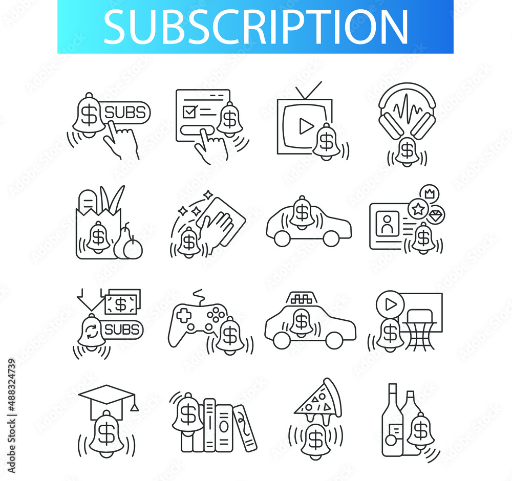 Obraz premium subscription services, types. Line icons