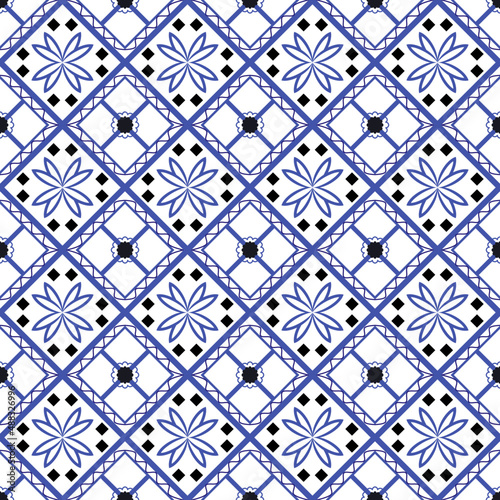 white and indigo blue flower in seamless pattern for ceramic or floor tiles