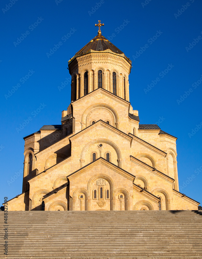 View of Holy Trinity Cathedral with blue sky at sunset