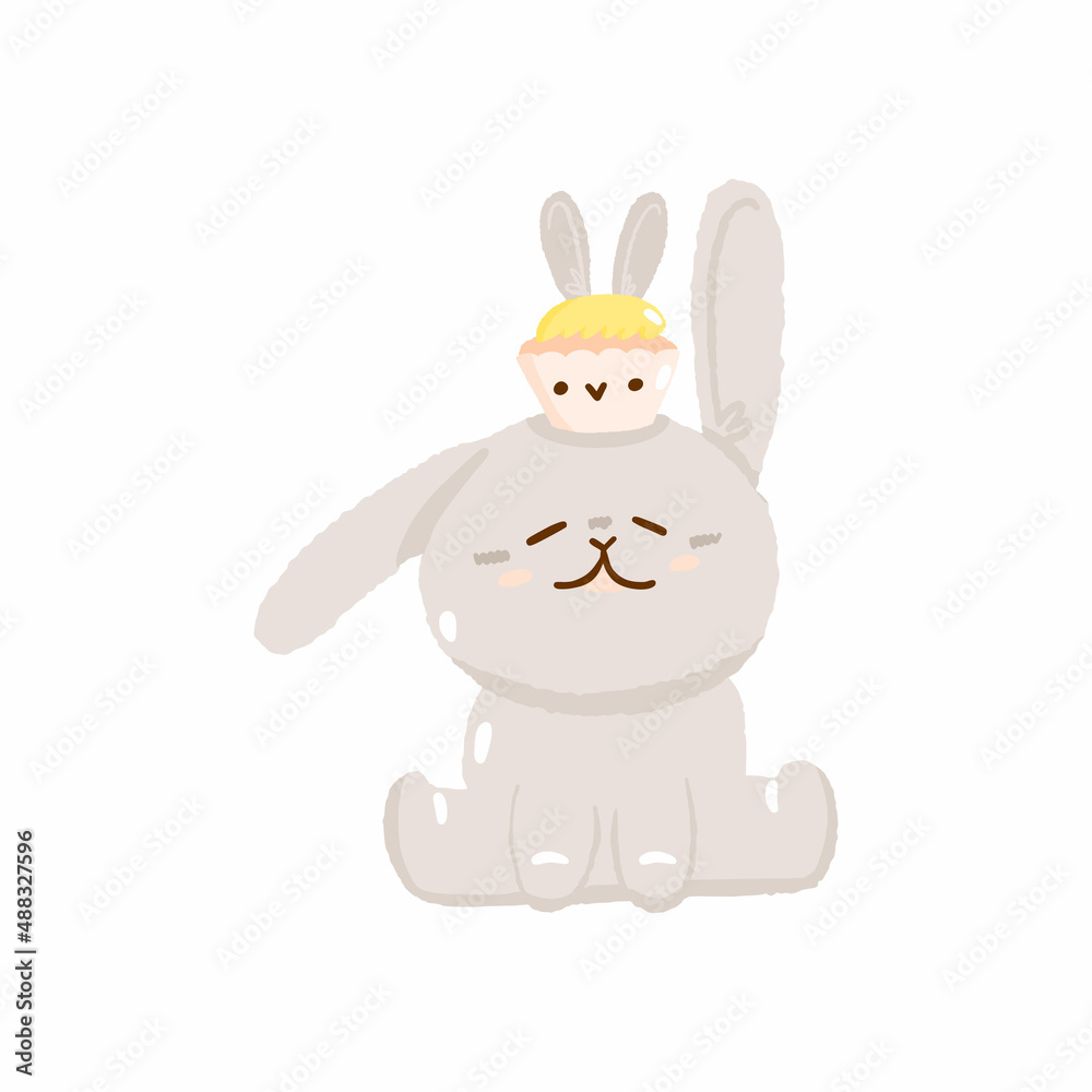 Cute easter hunt egg bunny cupcake, concept spring religious holiday, baby rabbit icon, cartoon hare doodle vector illustration, isolated on white. Cute easter hunt egg bunny cupcake, concept spring religious holiday, baby rabbit icon, cartoon hare doodle vector illustration, isolated on white.