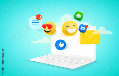 Receiving messeges via internet. Vector concept with  emoticons photo