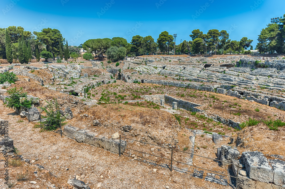 Scenic view of the Roman amphitheatre of Syracuse, Sicily, Italy