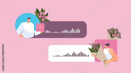 people communicating in instant messengers by voice messages 8 march international womens day celebration