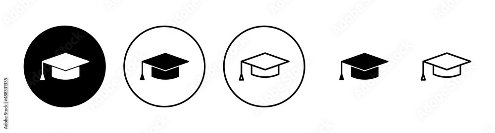 Education icon set. Graduation cap sign and symbol. Graduate. Students cap