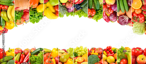 Frame healthy vegetables and fruits isolated on white