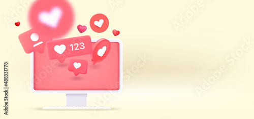 Foto Social media notification bubbles flying to the screen of modern computer
