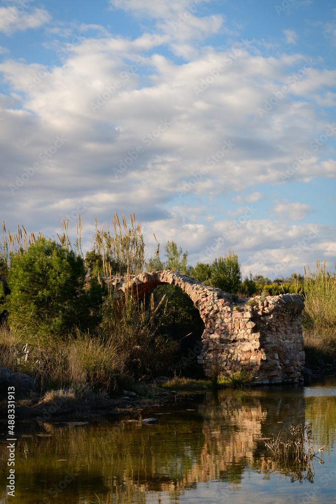 Fototapeta premium Ruinas de una puente antiguo de piedra en el río Palancia, en la provincia de Valencia. Comunidad Valenciana. España. Europa