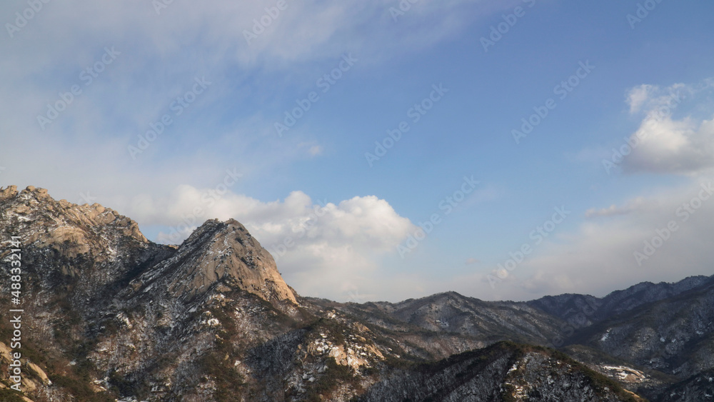 Bukhansan Mountain peak and sky.