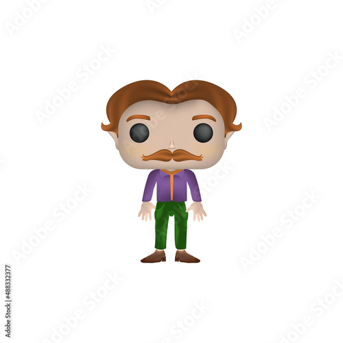 Funny man with red hair and mustache. Ordinary man. Old fashioned hairstyle and shirt