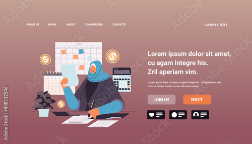 arab businesswoman calculating invoice on accounting bookkeeper clerk woman advisor auditor at workplace
