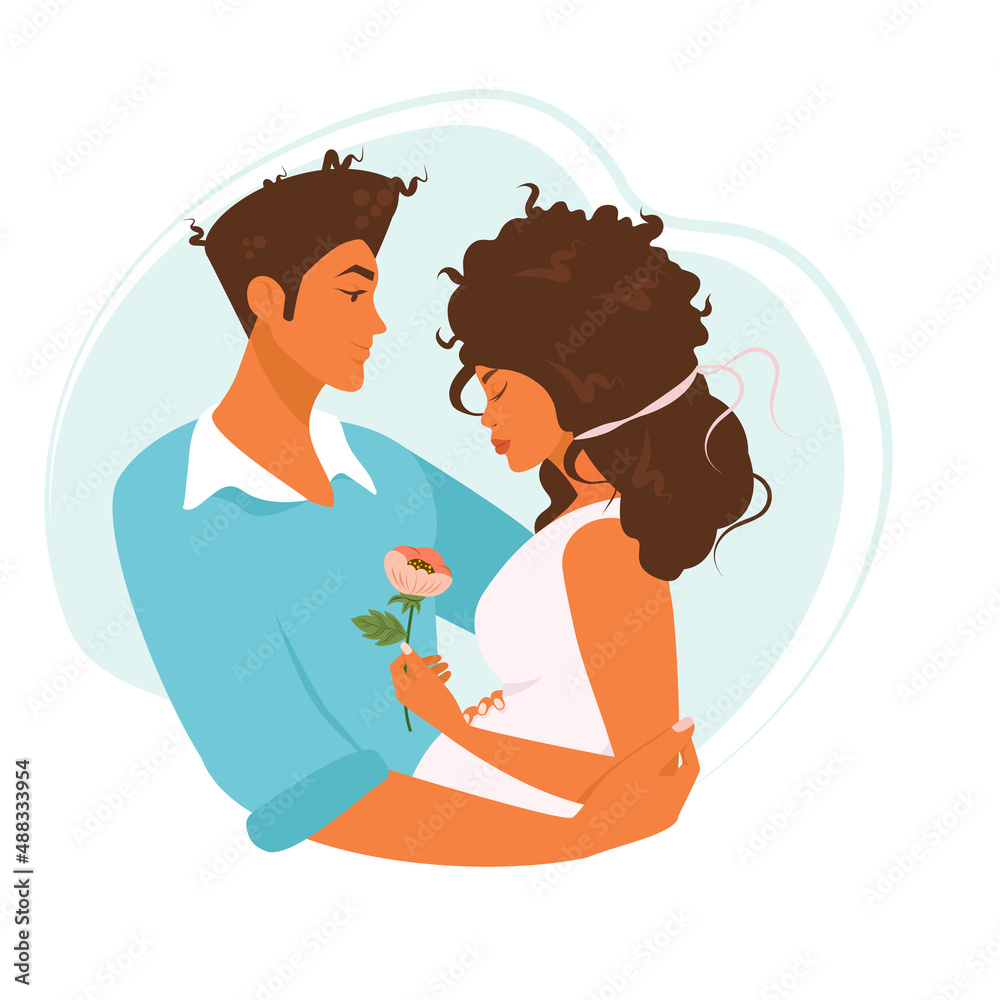 A beautiful black couple is expecting a baby. future parents. Family and love. Vector illustration. A beautiful black couple is expecting a baby. future parents. Family and love. Vector illustration.