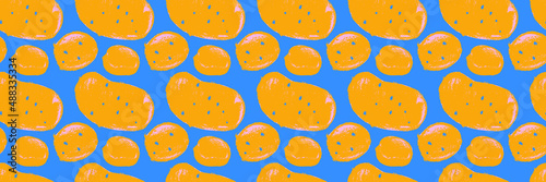 Vector potatoes pattern seamless. Hand drawn potato drawings, root vegetable illustration. Vegetarian restaurant banner. Botanical background for food label, chips packaging. Home cooking courses. 