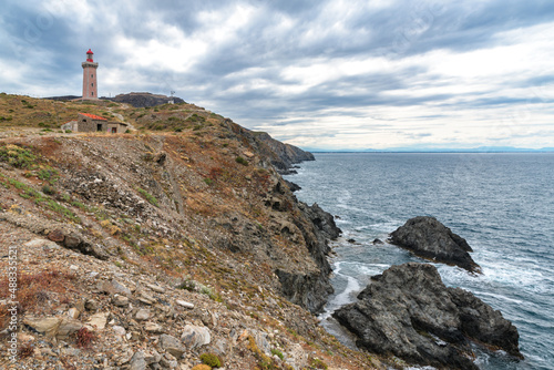 Phare du Cap Bear Lighthouse a famous landmark in South of France Languedoc 