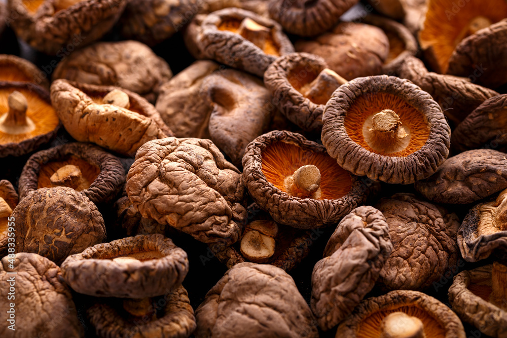 Dried Shiitake mushrooms, close up. Healthy asian food. Dried Shiitake mushrooms, close up. Healthy asian food.