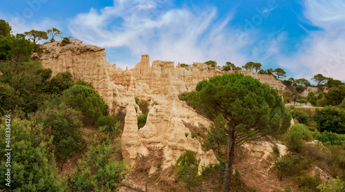 Les Orgues in Pyrenees-Orientales France a famous landmark geological site with hoodoos and unusual formations of rocks