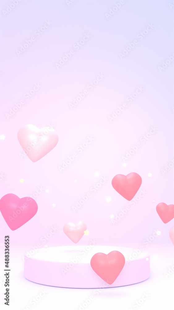 3d rendered product display podium with hearts. (vertical)