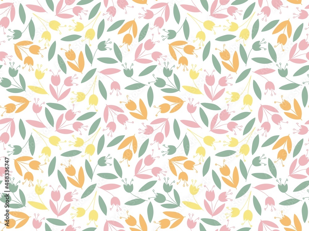 Flower seamless pattern in pastel colors. Hand drawn background for textile, wrapping paper, wallpaper, cover design in trandy collage style. Colored vector illustration. Seamless floral pattern.