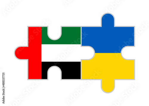 puzzle pieces of united arab emirates and ukraine flags. vector illustration isolated on white background