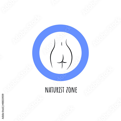 Naturist beach informational. Nude zone sign. Resort for nudists community. Summer time vacation. Vector
