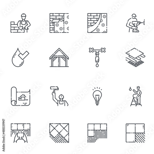 Set of editable stroke vector construction line icons isolated